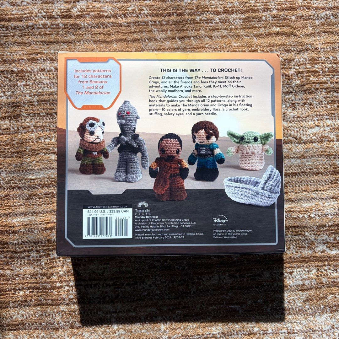 Star Wars The Mandalorian Crochet Kit (Category: Handmade Craft) located in Quezon City. Submitted by gormbox (Listing ID 1415412053, Image 2). Description: Create 12 characters from The Mandalorian with this crochet kit! Includes patterns for characters from Seasons 1 and 2, including Mando, Grogu, Ahsoka Tano, and more. The kit includes all the materials needed, such as yarn, embroidery floss, a crochet hook, stuffing, safety eyes, and a yarn n