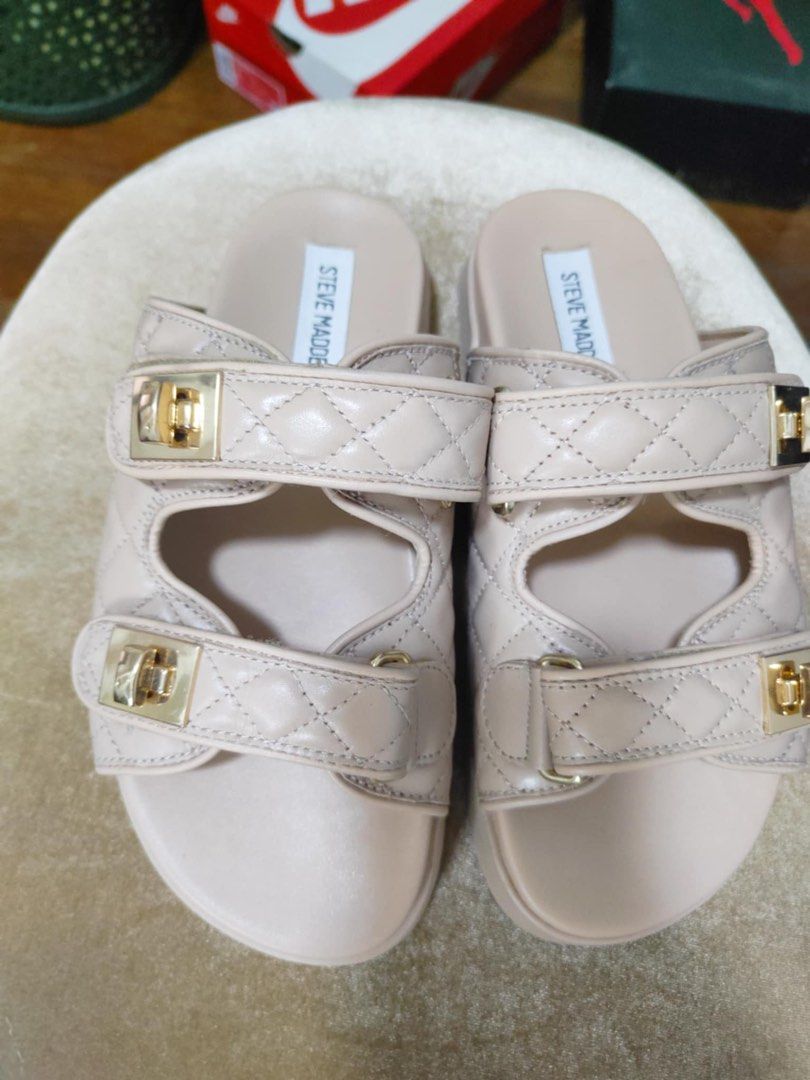 Brand New Steve Madden Quilted Sandals (Category: Flats & Sandals) located in Manila. Submitted by beatthetrend (Listing ID 1415282963, Image 2). Description: - Steve Madden sandals - Neutral beige color - Quilted design - Adjustable straps - Gold-tone hardware - Comfortable platform sole - Steve Madden logo on insole - Comes with original box.