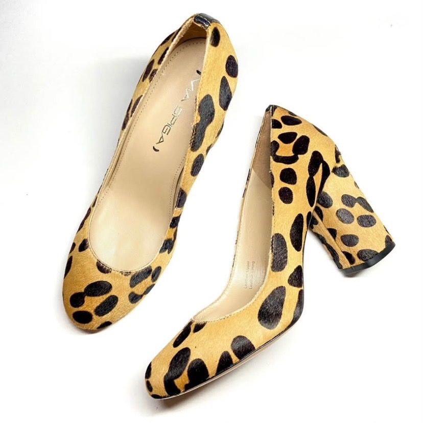 Via Spiga Leopard Print Heels Pumps (Category: Heels) located in Las Pinas. Submitted by rewearstudios (Listing ID 1415419026, Image 1). Description: Designer brand. 10/10 condition, used twice only. No flaws! These stunning Via Spiga pumps feature a striking leopard print haircalf design with a comfortable block heel and sleek round toe. Beautifully crafted and perfect for elevating any outfit, from workwear to a night out. Stylish, sophisticate