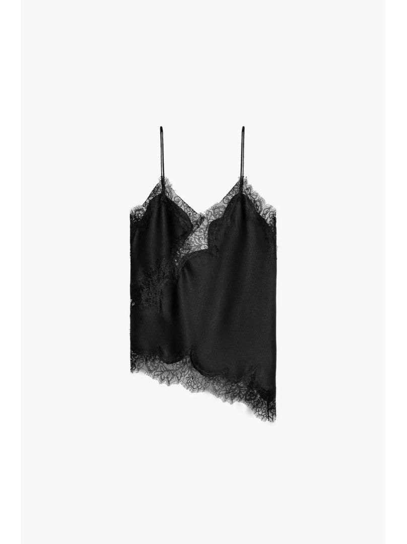 Zara Lace Camisole Top (Black) (Category: Sleeveless) located in Quezon City. Submitted by preby_a (Listing ID 1415276988, Image 1). Description: Brand new, never used! With tag Free shipping if you buy both 🤍.