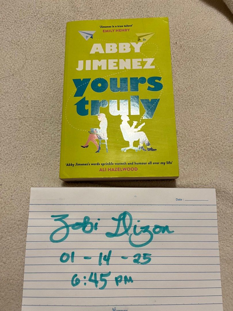 Abby Jimenez Yours Truly (Category: Storybooks) located in Malasiqui. Submitted by zobi_.dizon (Listing ID 1415535856, Image 1). Description: - Yours Truly by Abby Jimenez • like new condition • loc: malasiqui, pangasinan • mop: gcash/bank transfer •mod: lbc/jnt dm for more photos.