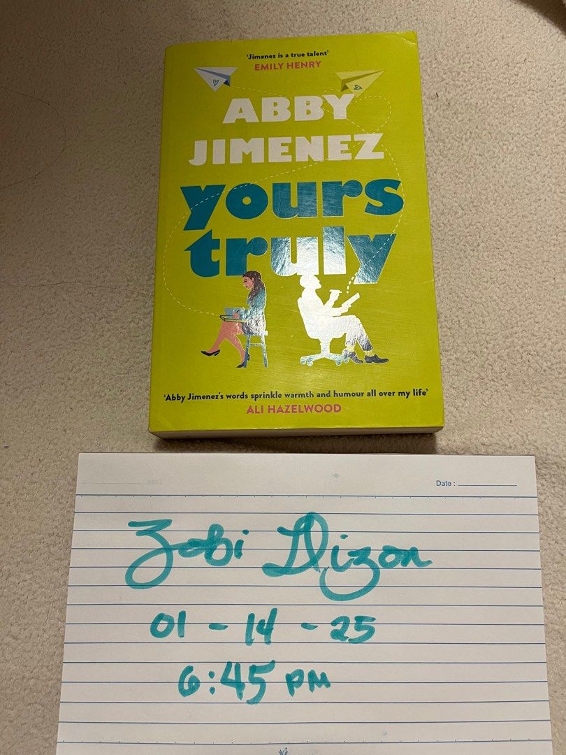 Abby Jimenez Yours Truly (Category: Storybooks) located in Malasiqui. Submitted by zobi_.dizon (Listing ID 1415535856, Image 2). Description: - Yours Truly by Abby Jimenez • like new condition • loc: malasiqui, pangasinan • mop: gcash/bank transfer •mod: lbc/jnt dm for more photos.