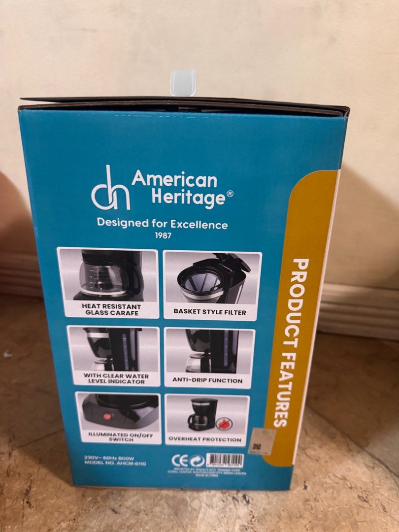 American Heritage Coffee Maker w/ Anti Drip Function AHCM-6110 (Category: Coffee Machines & Makers) located in Manila. Submitted by classy.home (Listing ID 1415470513, Image 2). Description: 👉🏻American Heritage Coffee Maker w/ Anti Drip Function AHCM-6110 - Brand New Orig price: 1599 - Selling Price: 1250.