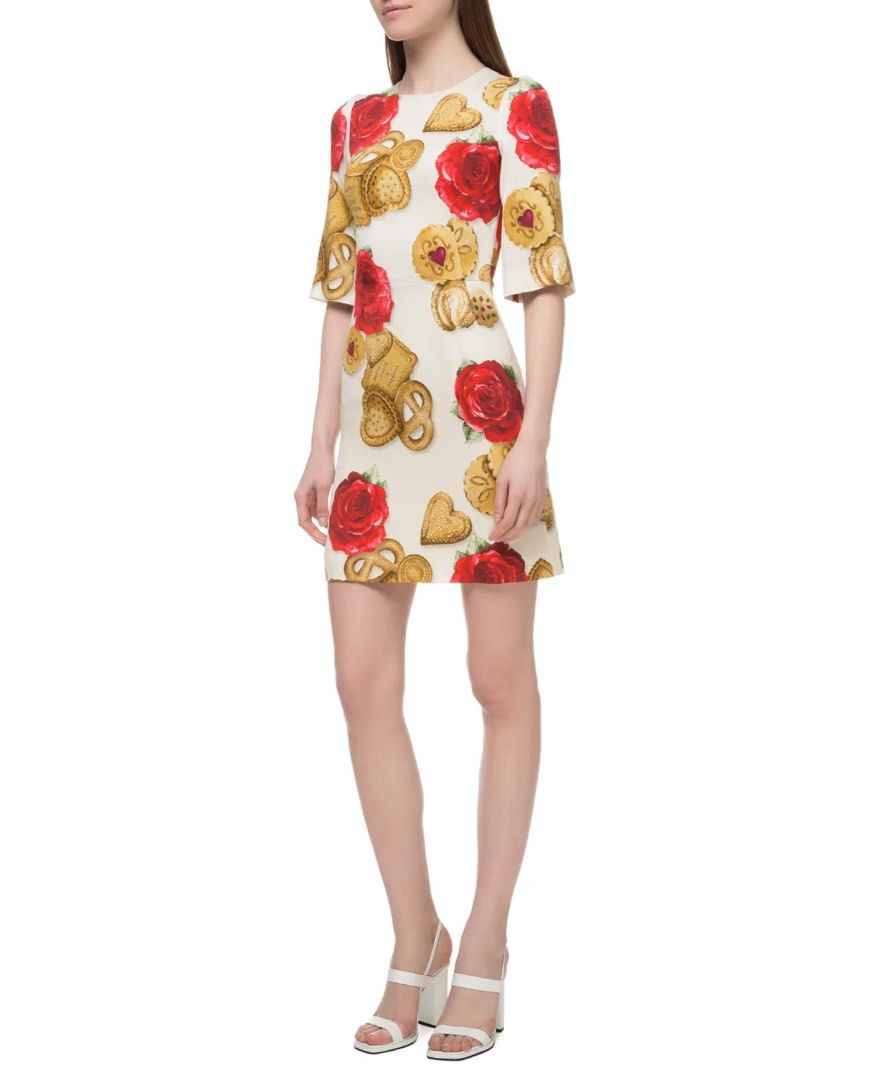 Dolce Gabbana Cookie Biscoff Printed Dress (Category: Luxury Apparel) located in Cebu City. Submitted by stylingtrends.coll (Listing ID 1415478733, Image 2). Description: - Unique cookie and rose print - Tailored fit - Short sleeves - Flattering silhouette - Size 38 Medium - Back zipper closure.