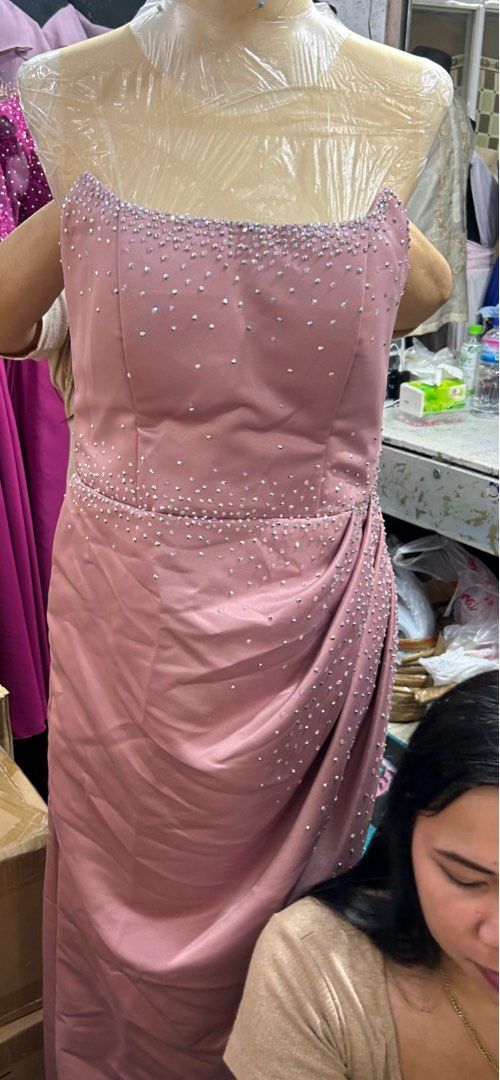 Dusty pink beaded gown (Category: Evening dresses & gowns) located in Manila. Submitted by declutterb (Listing ID 1415490675, Image 3). Description: Medium-Large Worn this when I was 4 months pregnant 4500 original price.