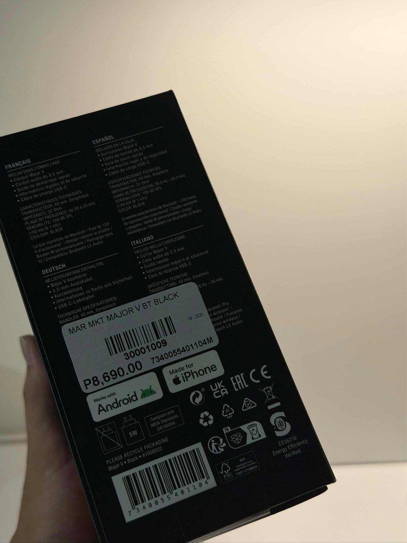 For sale Marshall major V (Category: Headphones & Headsets) located in Manila. Submitted by mk6z5s9kxw30918 (Listing ID 1415580784, Image 2). Description: - Brand new Marshall Major V headphones - Classic Marshall design - Black color - Integrated wireless charging - 100+ hours of wireless playtime.