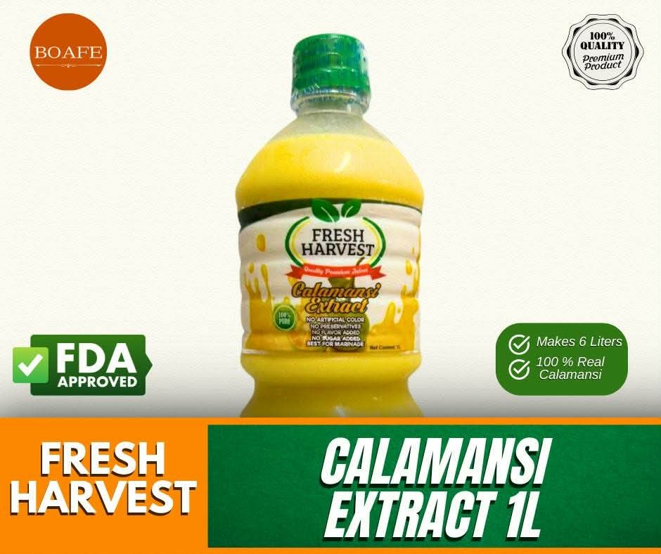 Fresh Harvest Calamansi Extract 1L (Category: Beverages) located in Marikina City. Submitted by linvmacayan (Listing ID 1415481809, Image 1). Description: 🌟 AVAILABLE PRODUCTS & PRICE LIST 🍋 CALAMANSI EXTRACT & CONCENTRATE • ₱300 each – 32 bottles • ₱325 each – 16 bottles • ₱350 each – Direct / Retail • ₱390 each – 🍵 BREWED TEA CONCENTRATE 🍃 GUYABANO READY-TO-DRINK • ₱210 each – 32 pcs • ₱225 each – 16 pcs • ₱250 each – Direct / Retail • ₱280