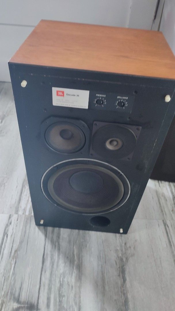 JBL Decade 36 Speakers (Category: Soundbars, Speakers & Amplifiers) located in Manila. Submitted by olxph_909969790 (Listing ID 1415513101, Image 3). Description: - JBL Decade 36 speakers - Wood grain top and black front - Includes woofer, tweeter, and mid-range drivers - Rectangular shape - JBL logo visible - Input terminals at the back - 3 way design, beautiful sounding speaker - still negotiable, thank you .
