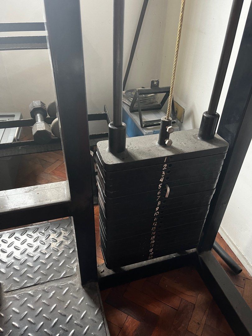 Lat Machine (Category: Weights & Dumbbells) located in Quezon City. Submitted by roejogan (Listing ID 1415484767, Image 3). Description: Lat machine includes 1 cable, close grip bar, wide grip bar, vbar, and rowing foot rest. Rfs decluttering.