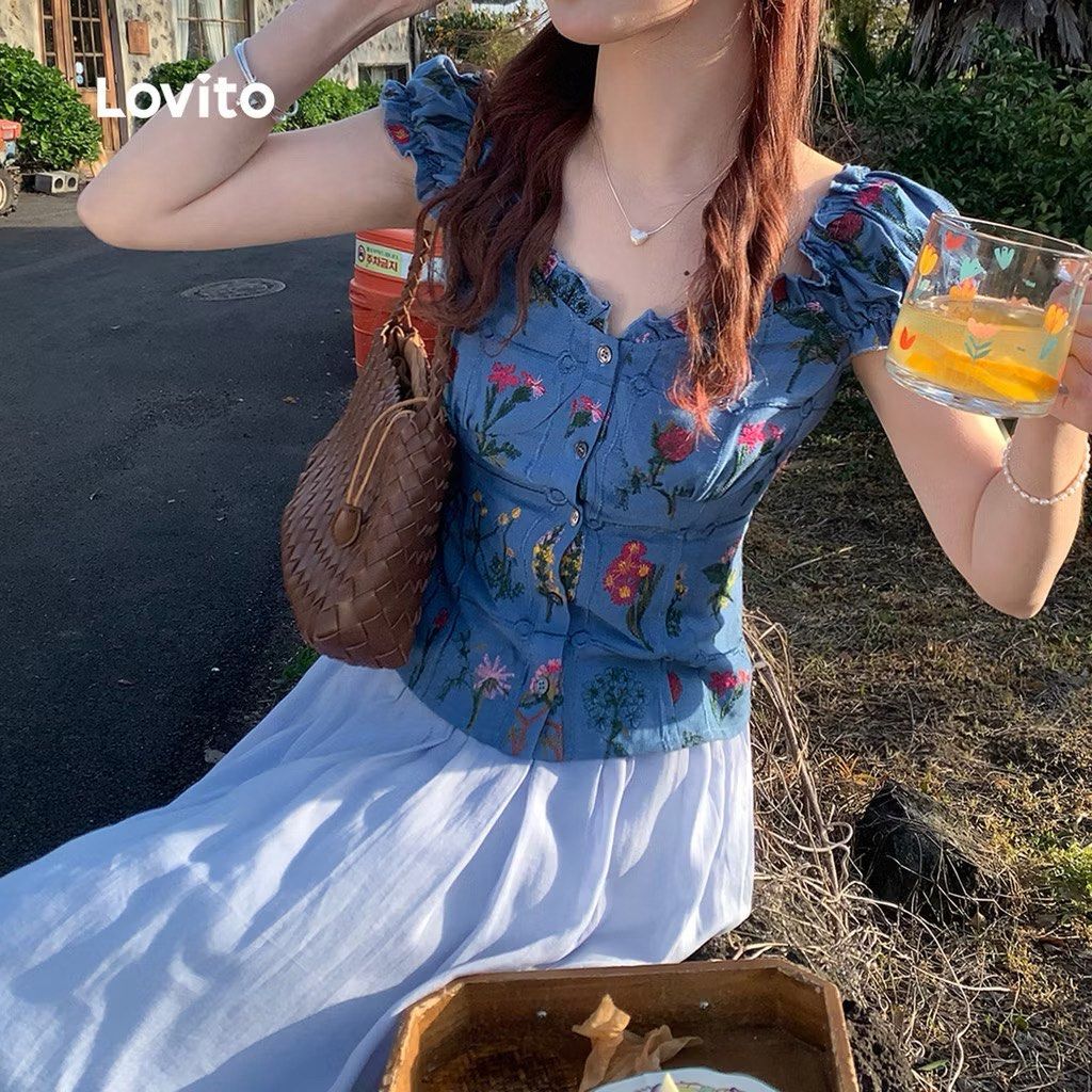 Lovito Women Cute Blouse Ruffles (Category: Blouses) located in Manila. Submitted by jinariii (Listing ID 1415622880, Image 1). Description: ▫️NEW ▫️Medium size ▫️Super cute in actual ▫️Perfect for any bottom partner 🔺RFS: Wrong size 🥹.