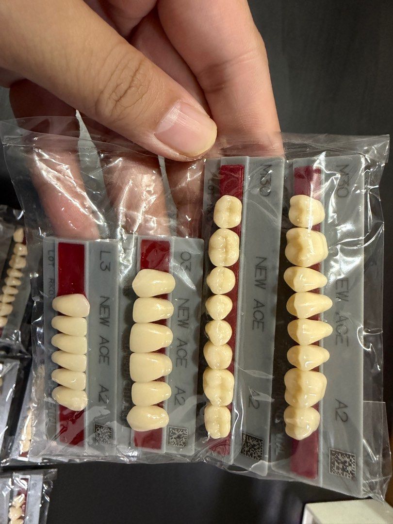 New Ace Pontic Teeth Set (Category: Medical Supplies & Tools) located in Paranaque City. Submitted by skyblanc (Listing ID 1415497318, Image 2). Description: - New Ace pontic - A2 shade - Each set sealed in original packaging - Price: PHP 220.00 per set O3 L3 M30 (2pcs) O4 S4L M32 (2pcs) O2 S3L M28 (1pc) Take all for 1k.