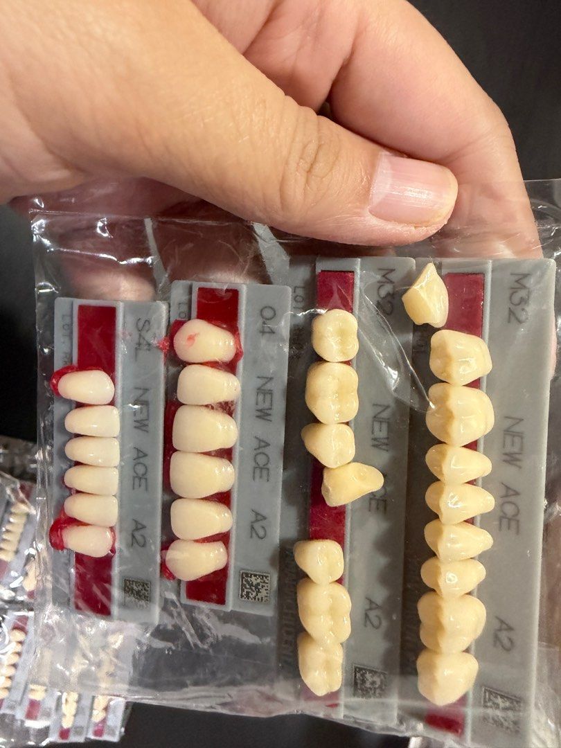 New Ace Pontic Teeth Set (Category: Medical Supplies & Tools) located in Paranaque City. Submitted by skyblanc (Listing ID 1415497318, Image 3). Description: - New Ace pontic - A2 shade - Each set sealed in original packaging - Price: PHP 220.00 per set O3 L3 M30 (2pcs) O4 S4L M32 (2pcs) O2 S3L M28 (1pc) Take all for 1k.