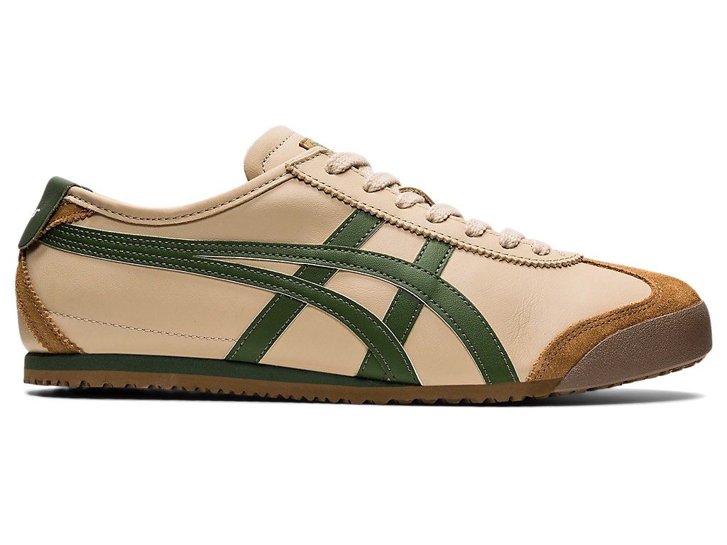 Onitsuka Tiger Mexico 66 Sneakers (Category: Sneakers) located in Makati City. Submitted by martinoloco (Listing ID 1415583599, Image 2). Description: - Onitsuka Tiger Mexico 66 - Beige and green colorway - Features iconic tiger stripes - Size: 7 US men's / 26.0 cm - Comes with original box - Brandnew, fresh from Japan.
