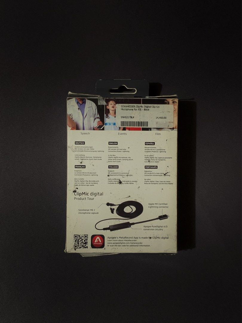 Original SENNHEISER ClipMic Digital Clip-On Microphone for IOS (Category: Microphones) located in Makati City. Submitted by dave.msn_gdgt (Listing ID 1415597710, Image 2). Description: 100% Original Mall Pull Out (PowerMac) Brandnew Goods sa mga content creator na mahilig mag voice over Note: Kindly message me for the design and pictures, kapag hindi ako maka reply means max quota na here at carousel, you can contact me via SMS 09204843508 .