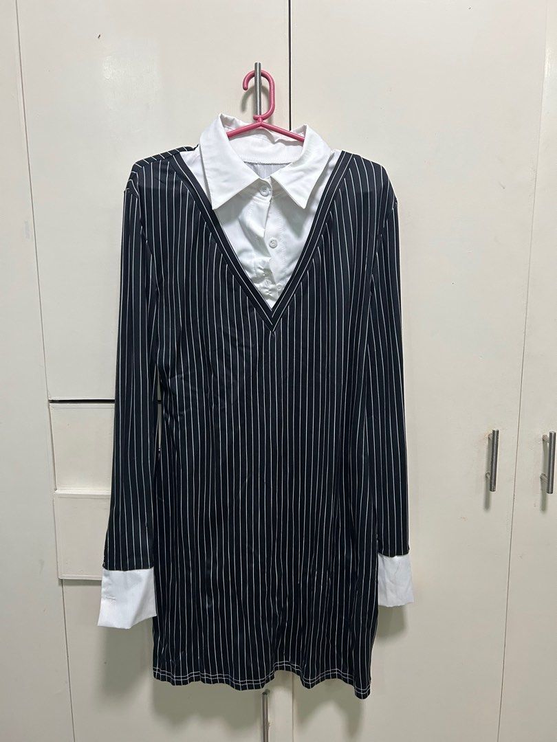 Pinstripe Dress with White Collar (Category: Dresses) located in Tanauan. Submitted by zelraileen (Listing ID 1415540371, Image 1). Description: W 28 L 33 no flaws.