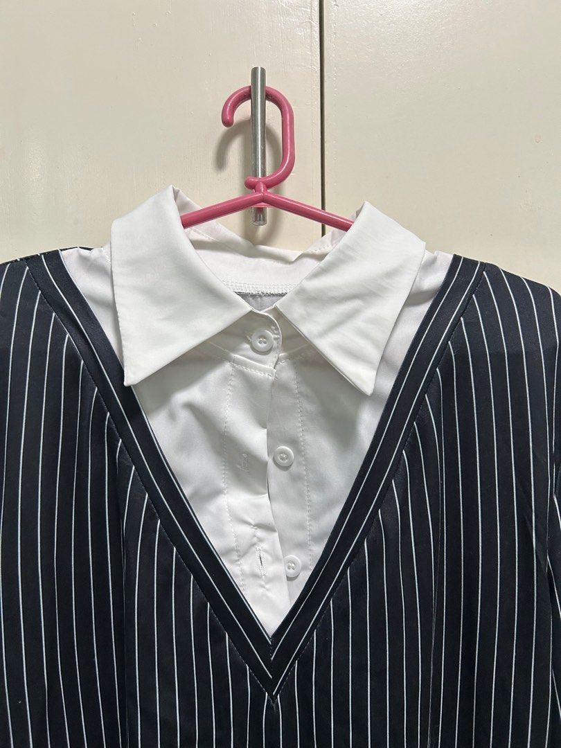 Pinstripe Dress with White Collar (Category: Dresses) located in Tanauan. Submitted by zelraileen (Listing ID 1415540371, Image 2). Description: W 28 L 33 no flaws.