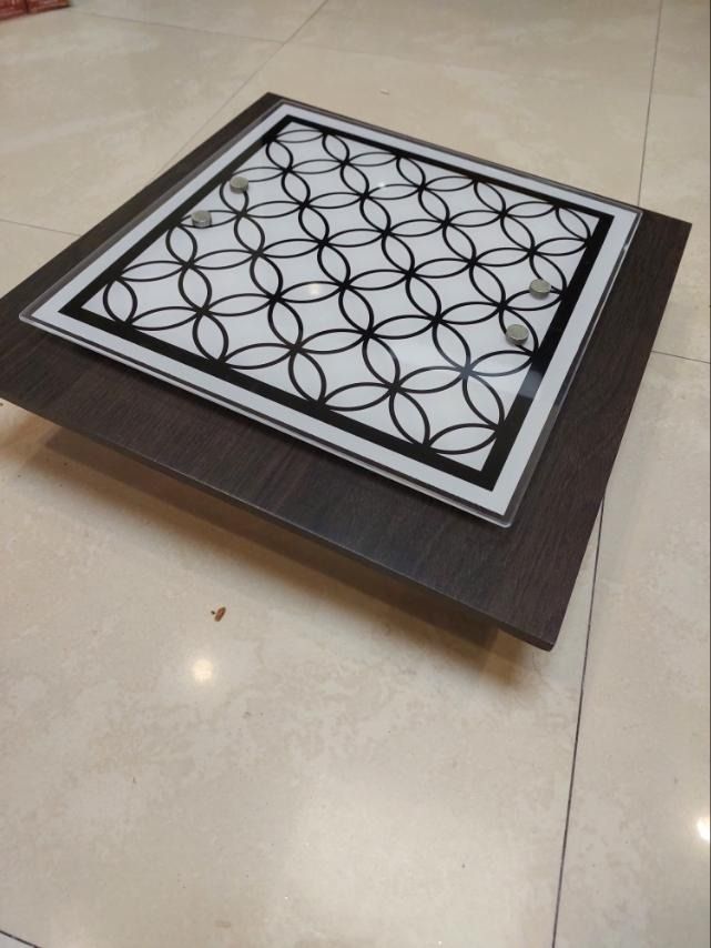 Square Ceiling Lamp with Geometric Design (Category: Lighting) located in Manila. Submitted by tradersinc (Listing ID 1415514202, Image 3). Description: This is a dark wood coffee ceiling lamp with a clear glass top featuring a white and black geometric pattern. Ceiling Lamp for: Dinning Room Living Room Bed Room Hallway Dimension 40cm x 40 cm Srp: 2800php Selling: 1199php no to scammer Pick up: Talayan Village MOP : BDO / Gcash.