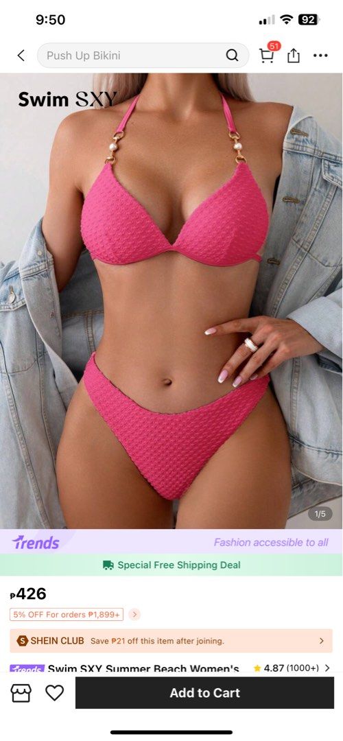 Swim SXY Push Up Bikini - Hot Pink (Category: Bikinis & Swimsuits) located in Valenzuela. Submitted by icethrifts (Listing ID 1415530347, Image 1). Description: Used once.