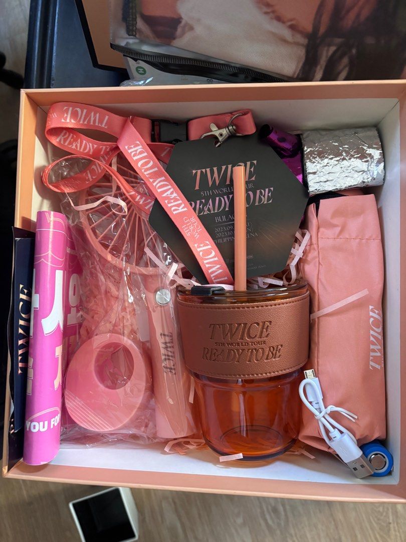 TWICE Ready To Be VIP Kit (Category: K-Wave Merchandise) located in Quezon City. Submitted by deyncngyd (Listing ID 1415573455, Image 1). Description: - TWICE Ready To Be VIP Kit - complete inclusions (box, fan, cup, umbrella, lanyard, clear bag) - with free confetti and banner from day 1 concert - Perfect for ONCEs - DM for inquiries and meetups.