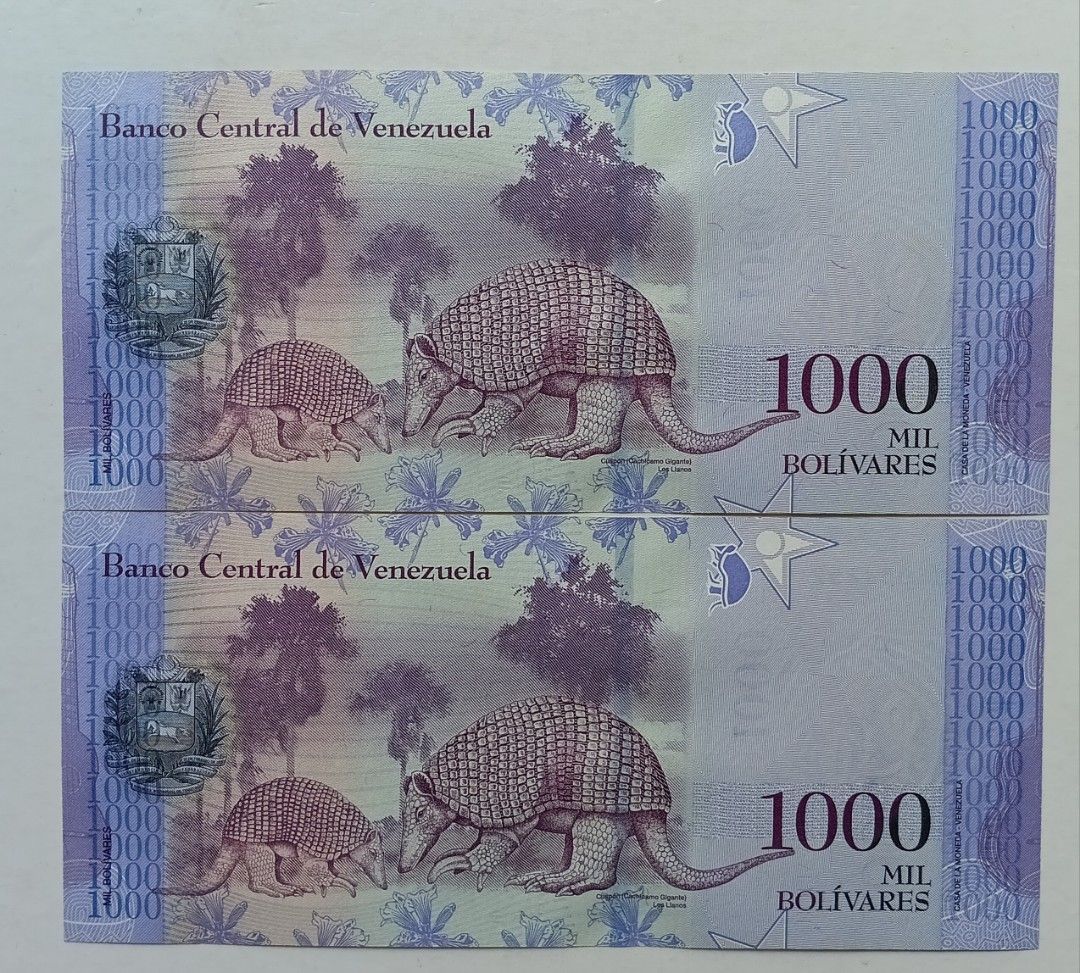 委內瑞拉2017年1000玻利瓦爾兩張連號UNC（Q35054351-52）, 興趣及遊戲, 收藏品及紀念品, 錢幣- Carousell