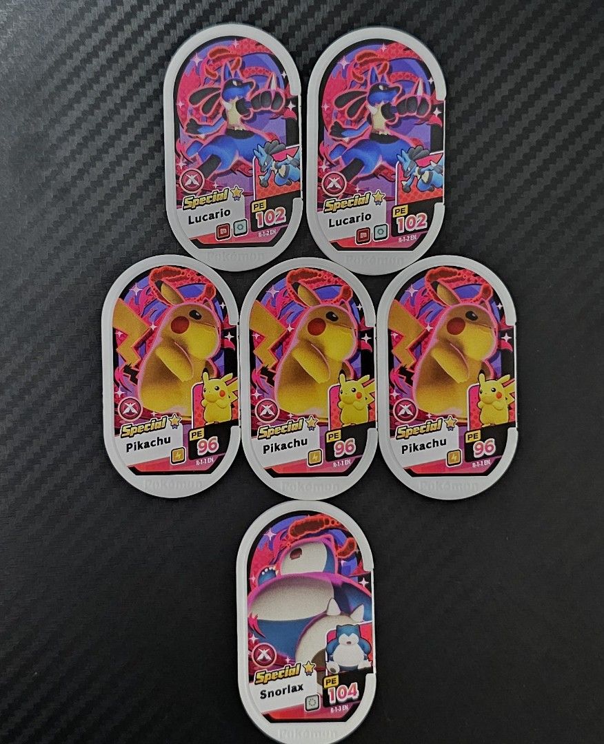 Authentic Pokemon Mezastar Special Tags (Category: Character Goods) located in Mandaluyong City. Submitted by paolomontano14 (Listing ID 1412055113, Image 1). Description: - Brand New Pokemon Mezastar Special tag. - Features Snorlax, Lucario and Pikachu - Comes with a QR code. - Ideal for collectors and the Pokemon Mezastar arcade game..