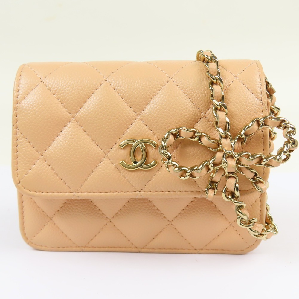 CHANEL Mini Matelasse Coco Mark Ribbon Chain Shoulder Bag in Excellent ...