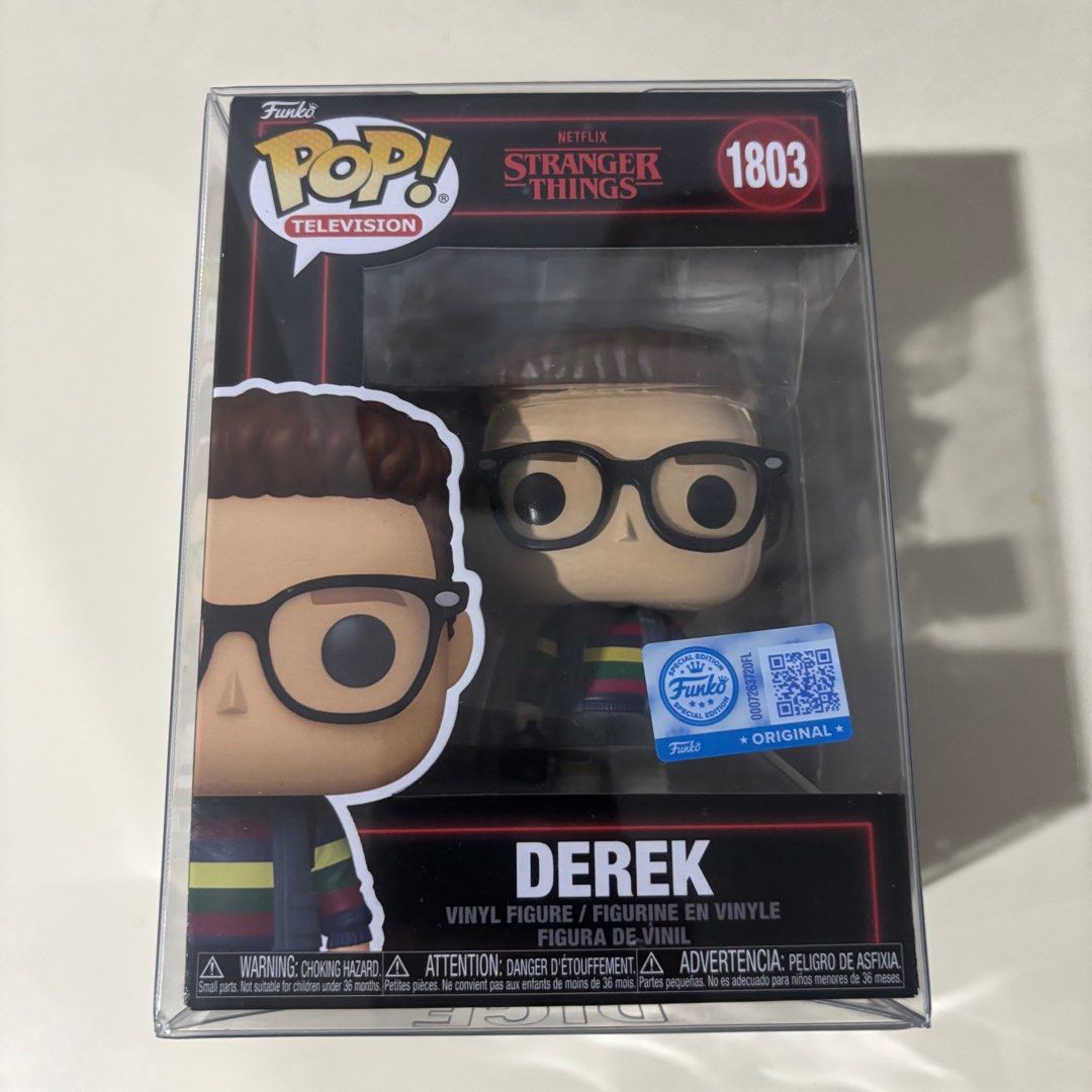 Derek Stranger Things Funko Pop Special Edition #1803 (Category: Designer & Blind Box Toys) located in Pasig City. Submitted by dr1zzy (Listing ID 1415735410, Image 1). Description: Funko Pop! Derek from Stranger Things - Comes in original packaging & protector - Box Condition: 9/10 (Small dent in the bottom) .