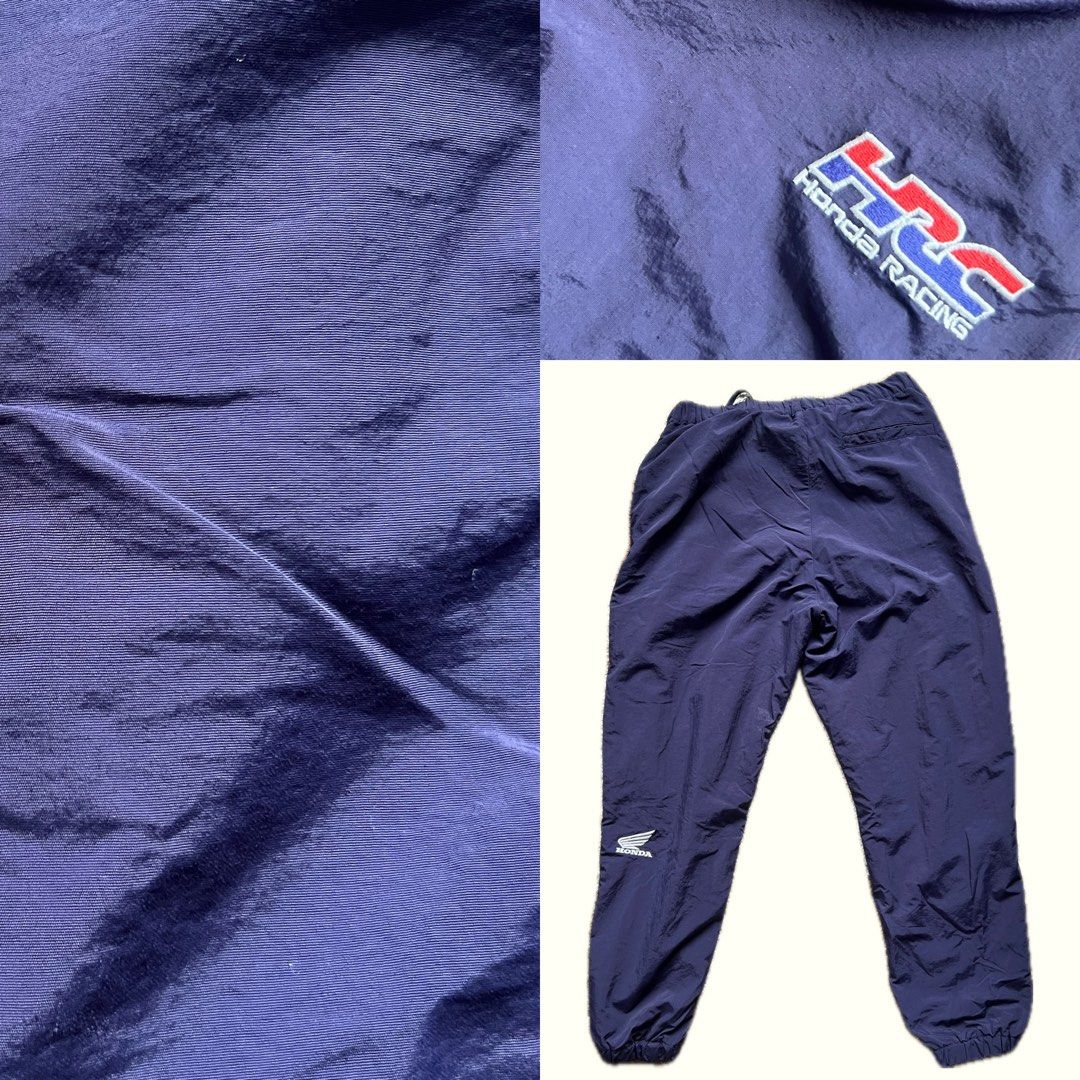GU Honda Racing Pants Navy Blue (Category: Joggers) located in Urdaneta. Submitted by randomjess00 (Listing ID 1415651465, Image 2). Description: - Navy blue Honda Racing pants - Size: M - Features Honda logo on the side - Includes HRC logo - Material: Nylon and polyester blend - Elastic waistband and cuffs.