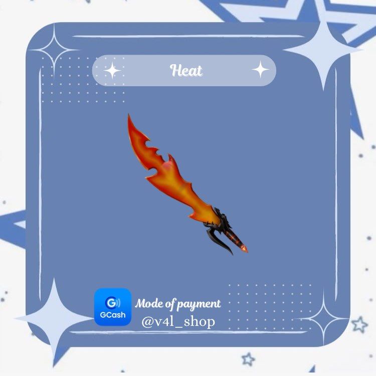 Heat | Mm2 | Roblox (Category: In-Game Products) located in Manila. Submitted by v4l_shop (Listing ID 1415637088, Image 1). Description: Kindly payment first is required, and you receive the item immediately! 📌 Do send a screenshot of the receipt as proof that you sent the money, once the payment is confirmed provide your username so that i can add you. Our Process: 1. After you made an offer in the listing proceed to send me a message. 2. Send 
