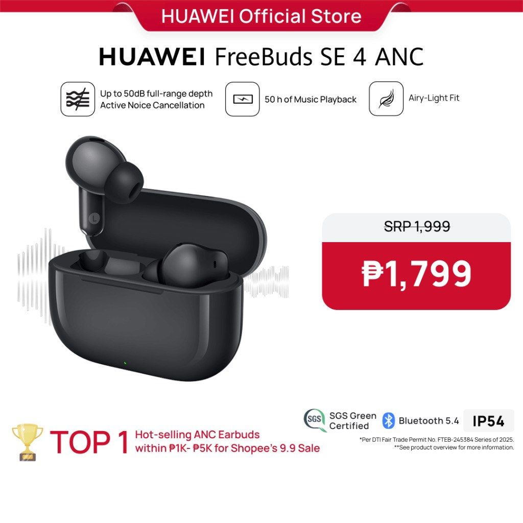 HUAWEI FreeBuds SE 4 ANC Wireless Earphone (Category: Earphones) located in Manila. Submitted by kingofshoppingmall (Listing ID 1415643336, Image 1). Description: Check out HUAWEI FreeBuds SE 4 ANC Wireless Earphone for ₱1,599..