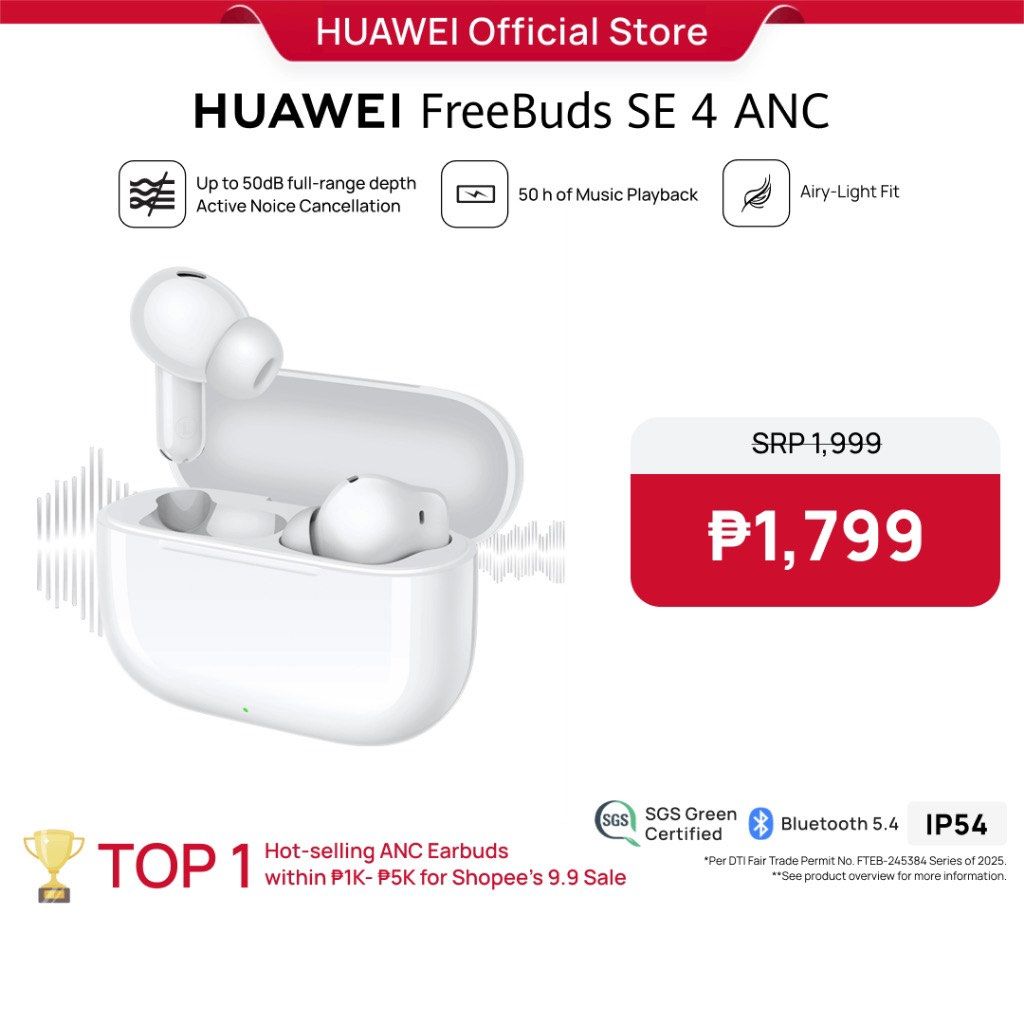 HUAWEI FreeBuds SE 4 ANC Wireless Earphone (Category: Earphones) located in Manila. Submitted by kingofshoppingmall (Listing ID 1415643336, Image 2). Description: Check out HUAWEI FreeBuds SE 4 ANC Wireless Earphone for ₱1,599..