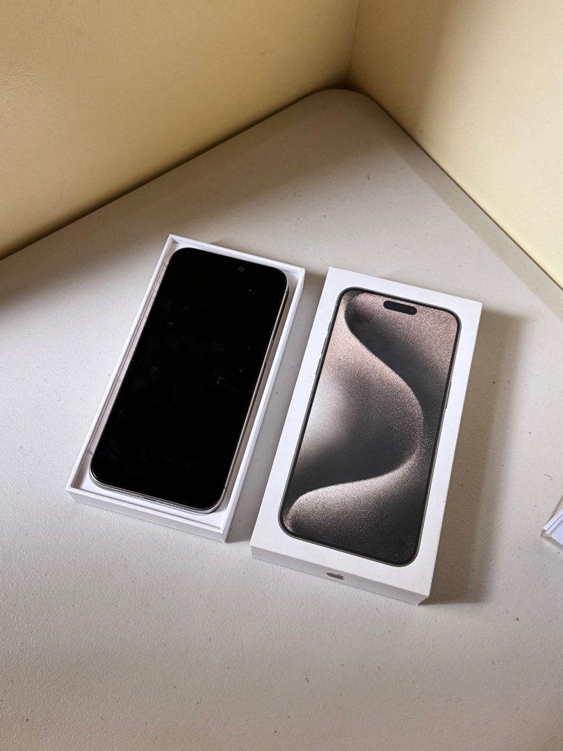 iPhone 15 Pro Max 256GB (Category: iPhone 15 Series) located in Marikina City. Submitted by julllssss (Listing ID 1415666647, Image 2). Description: iPhone 15 Pro Max 256GB Natural Titanium 85% Battery Health No Issues It comes with original box, original used cord, case and tempered ₱42,990 Marikina City.