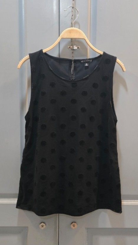 j.crew Mercantile Black Polka Dot Top (Category: Blouses) located in Quezon City. Submitted by mjkar (Listing ID 1415683611, Image 1). Description: - J.Crew Mercantile black sleeveless top - Features a subtle polka dot .