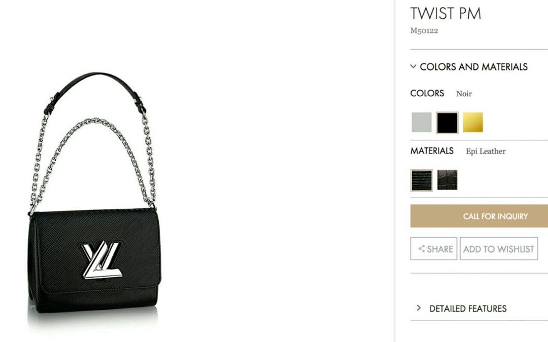 Louis Vuitton Twist PM Epi Leather Bag (Category: Luxury Bags & Wallets) located in Quezon City. Submitted by rchantong (Listing ID 1415638056, Image 3). Description: - Louis Vuitton Twist PM handbag - Color: Noir - Material: Epi leather - Silver chain strap - Signature LV twist lock closure - Interior pocket - Sleek and modern design - Suitable for various occasions No scratches/ issues Includes original box/ paper bag/ receipt Purchased in LV E