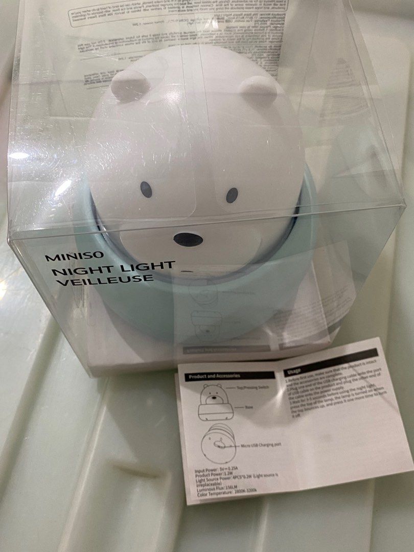 miniso x we bare bears night light table lamp (Category: Lighting) located in Bulacan. Submitted by tigerjk__ (Listing ID 1415741032, Image 3). Description: unsealed but never used no charger mop: gcash.