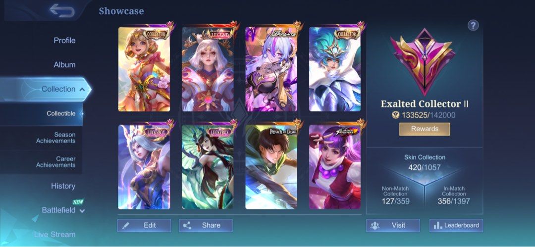 Mobile Legends Premium Account - Exalted Collector II (Category: Others) located in Las Pinas. Submitted by niallcp (Listing ID 1415755708, Image 1). Description: ML Acc for sale Exalted Collector With collector and limited skins Good for any role 322 highest star Pre owned NO MEETUPS.