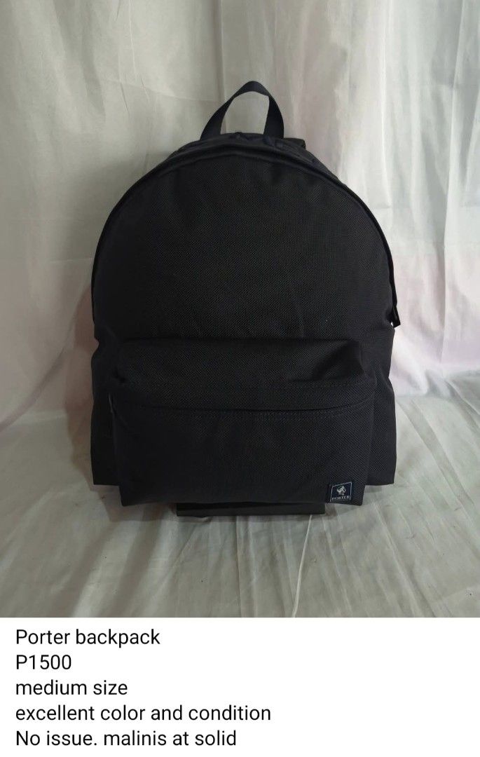 Porter Backpack - Medium Size (Category: Backpacks) located in Davao. Submitted by bae214214 (Listing ID 1415627073, Image 1). Description: - Black Porter backpack - Medium size - Clean and solid - Perfect for everyday use - Selling for P1500.
