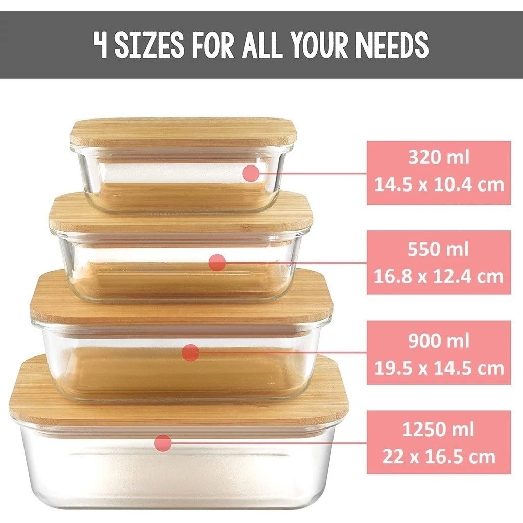 Premium Glass Storage Set | Contains 4 sizes of glass containers with ...