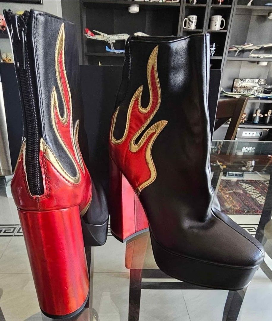 Public Desire Heeled Boots (Category: Boots) located in Tagaytay City. Submitted by android011 (Listing ID 1415646444, Image 2). Description: Public Desire Heeled Boots Flame Design Leather Size: US 6/ UK 5 From US NEW For pick up only.
