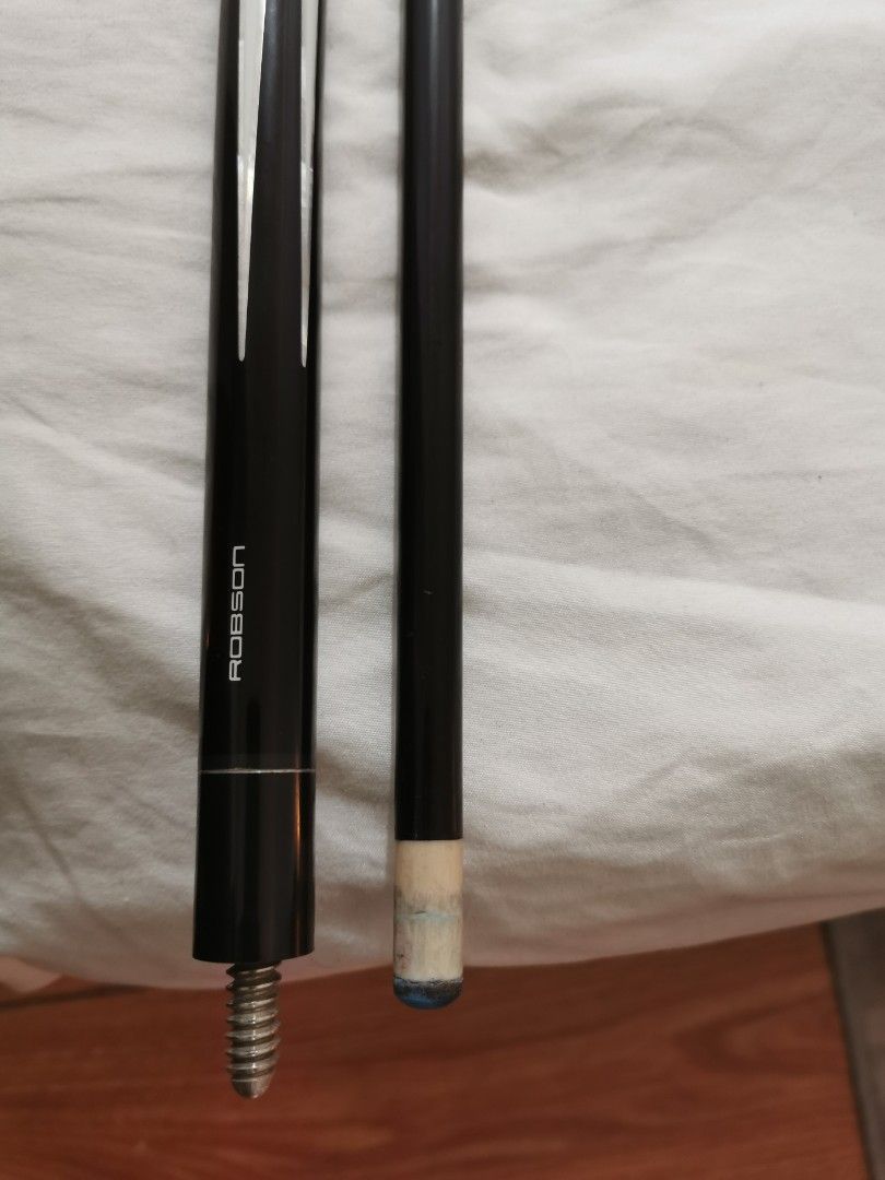 ROBSON CUE STICK (Category: Billiards and Bowling) located in San Juan City. Submitted by robert_047 (Listing ID 1415701693, Image 2). Description: FOR SALE] Robson Graphite Series Cue - Complete Set ​Price: :₱1,800 slightly negotiable ​Specs: ​Model: Robson Graphite Series (Fiberglass/Graphite Composite) ​Weight: 19oz or 20oz ​Tip Size: 12.5mm (Standard for Graphite series) ​Joint: Black Implex / Heavy Duty Joint ​Condition: 80 % smooth finish, 