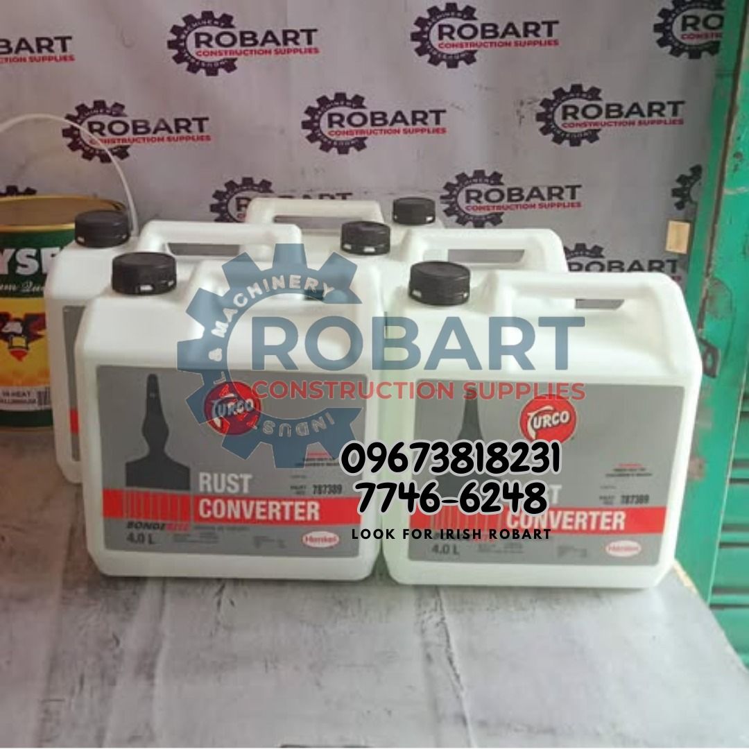 Rust Converter (Category: Looking For) located in Manila. Submitted by irishrobart_22 (Listing ID 1415641248, Image 3). Description: Rust Converter Size: 4 liters Brand: Turco 𝑹𝑶𝑩𝑨𝑹𝑻 𝑪𝑶𝑵𝑺𝑻𝑹𝑼𝑪𝑻𝑰𝑶𝑵 𝑺𝑼𝑷𝑷𝑳𝑰𝑬𝑺 #RobartConstructionSupplies #constructionmaterials 🔵100% Trusted Supplier 🔵Competitive Price 🔵𝑾𝒆 𝒂𝒓𝒆 𝑫𝑻𝑰 𝑹𝒆𝒈𝒊𝒔𝒕𝒆𝒓𝒆𝒅 & 𝑩𝑰𝑹 𝐀𝐂𝐂𝐑𝐄𝐃𝐈𝐓𝐄𝐃 Products: ▫️Machinery ▫️Electrical ▫️Valves & Fittin