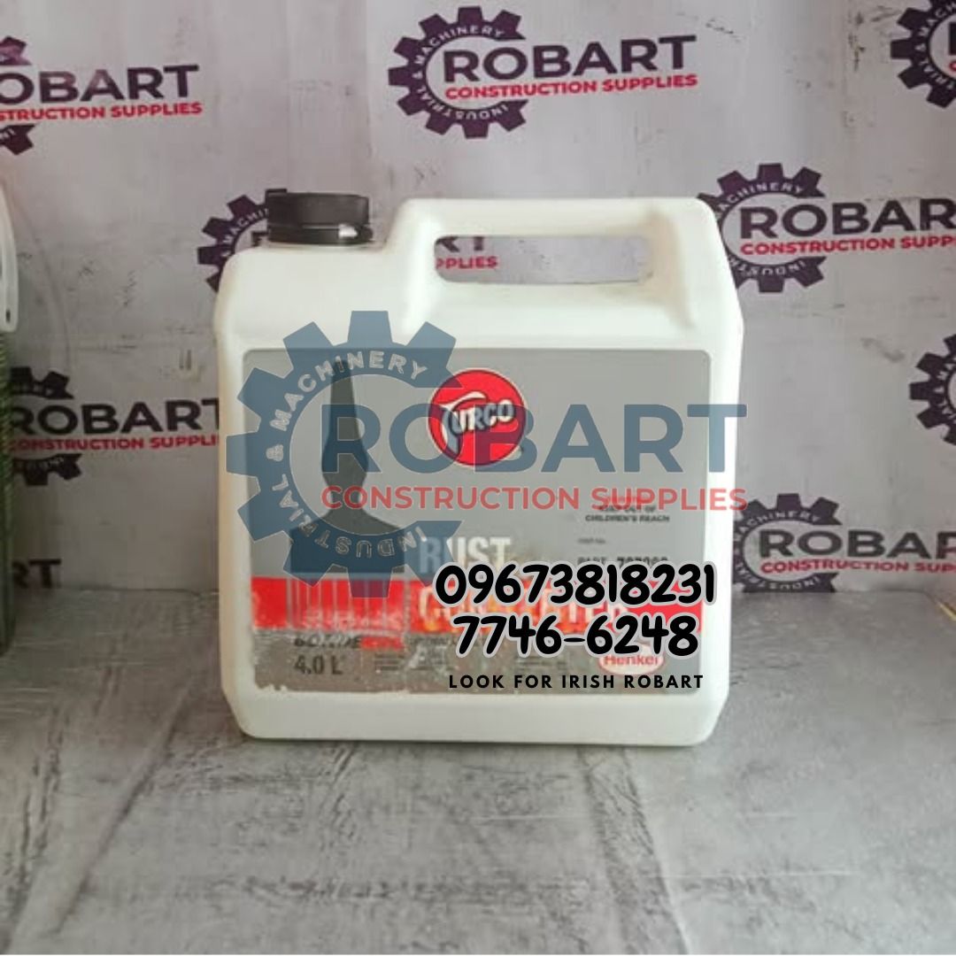 Rust Converter (Category: Looking For) located in Manila. Submitted by irishrobart_22 (Listing ID 1415641248, Image 1). Description: Rust Converter Size: 4 liters Brand: Turco 𝑹𝑶𝑩𝑨𝑹𝑻 𝑪𝑶𝑵𝑺𝑻𝑹𝑼𝑪𝑻𝑰𝑶𝑵 𝑺𝑼𝑷𝑷𝑳𝑰𝑬𝑺 #RobartConstructionSupplies #constructionmaterials 🔵100% Trusted Supplier 🔵Competitive Price 🔵𝑾𝒆 𝒂𝒓𝒆 𝑫𝑻𝑰 𝑹𝒆𝒈𝒊𝒔𝒕𝒆𝒓𝒆𝒅 & 𝑩𝑰𝑹 𝐀𝐂𝐂𝐑𝐄𝐃𝐈𝐓𝐄𝐃 Products: ▫️Machinery ▫️Electrical ▫️Valves & Fittin