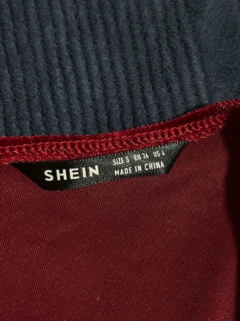 SHEIN Red Velvet Dress (Category: Dresses) located in Baguio. Submitted by tamarands (Listing ID 1415724295, Image 2). Description: - SHEIN red velvet dress - Features a square neckline - Long sleeves with cuff details - Fitted silhouette - Size: S (EU 36, US 4).
