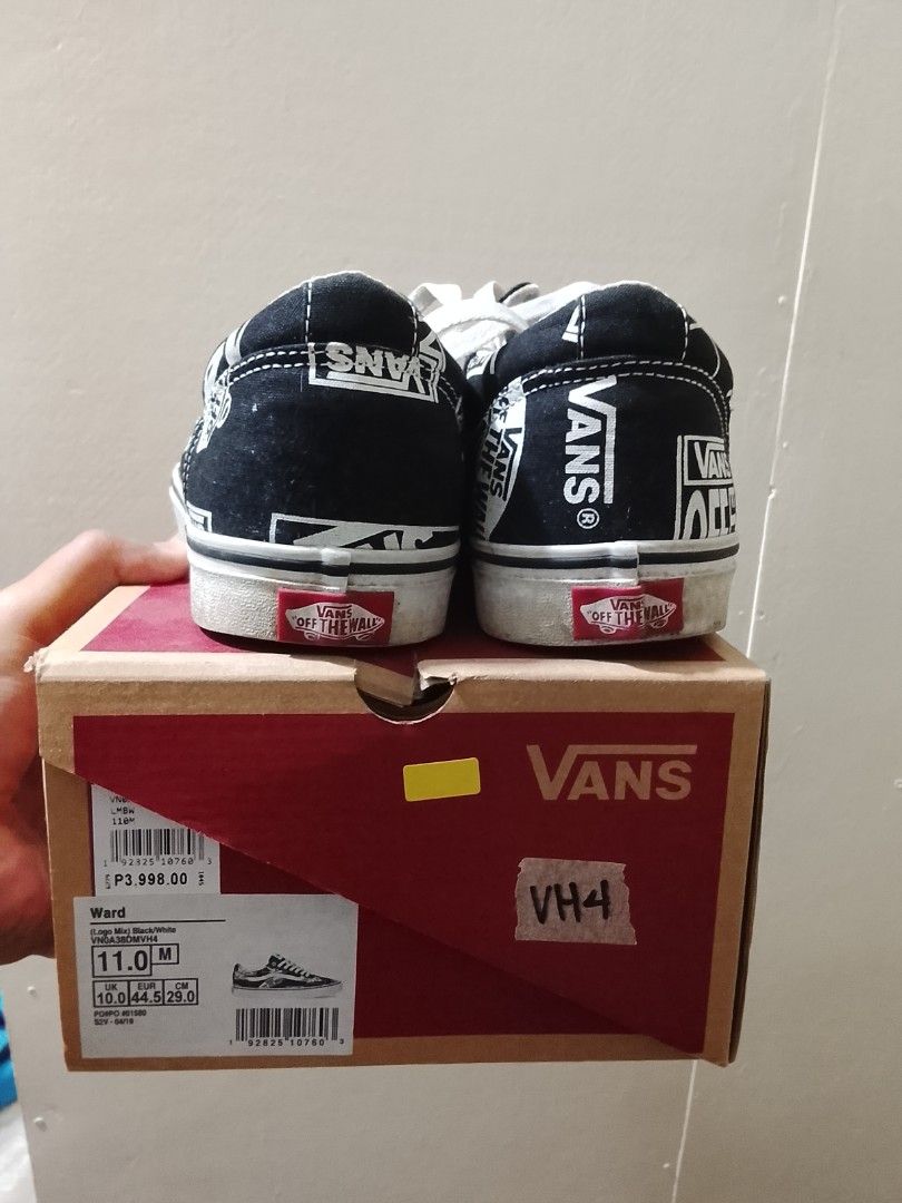 Vans Ward Black and White Sneakers (Category: Sneakers) located in Mauban. Submitted by danielpasamba (Listing ID 1415800590, Image 1). Description: - Vans Ward sneakers - Black and white color - Unique graphic design - Size 11 -Original price is 3998 php - Original box included - Signs of wear on soles - Some wear on sides, slight sole seps - White laces.