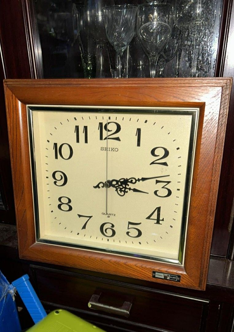 VINTAGE SEIKO HOURLY STRIKE ANALOG WALL CLOCK (Category: Clocks) located in Valenzuela. Submitted by gregferraren (Listing ID 1415685242, Image 2). Description: Approx 12/12" inch solid wood clock Hourly Westminster type chime Sure buyer may inquire charged real time 1 hour delivery or shipping nationwide upon confirming order thru preferred metrobank/ bdo/ gotyme bank/ maya bank payment channels..