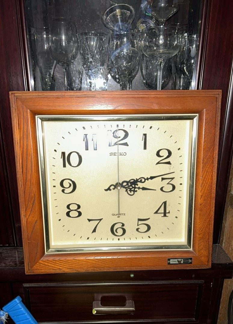 VINTAGE SEIKO HOURLY STRIKE ANALOG WALL CLOCK (Category: Clocks) located in Valenzuela. Submitted by gregferraren (Listing ID 1415685242, Image 1). Description: Approx 12/12" inch solid wood clock Hourly Westminster type chime Sure buyer may inquire charged real time 1 hour delivery or shipping nationwide upon confirming order thru preferred metrobank/ bdo/ gotyme bank/ maya bank payment channels..