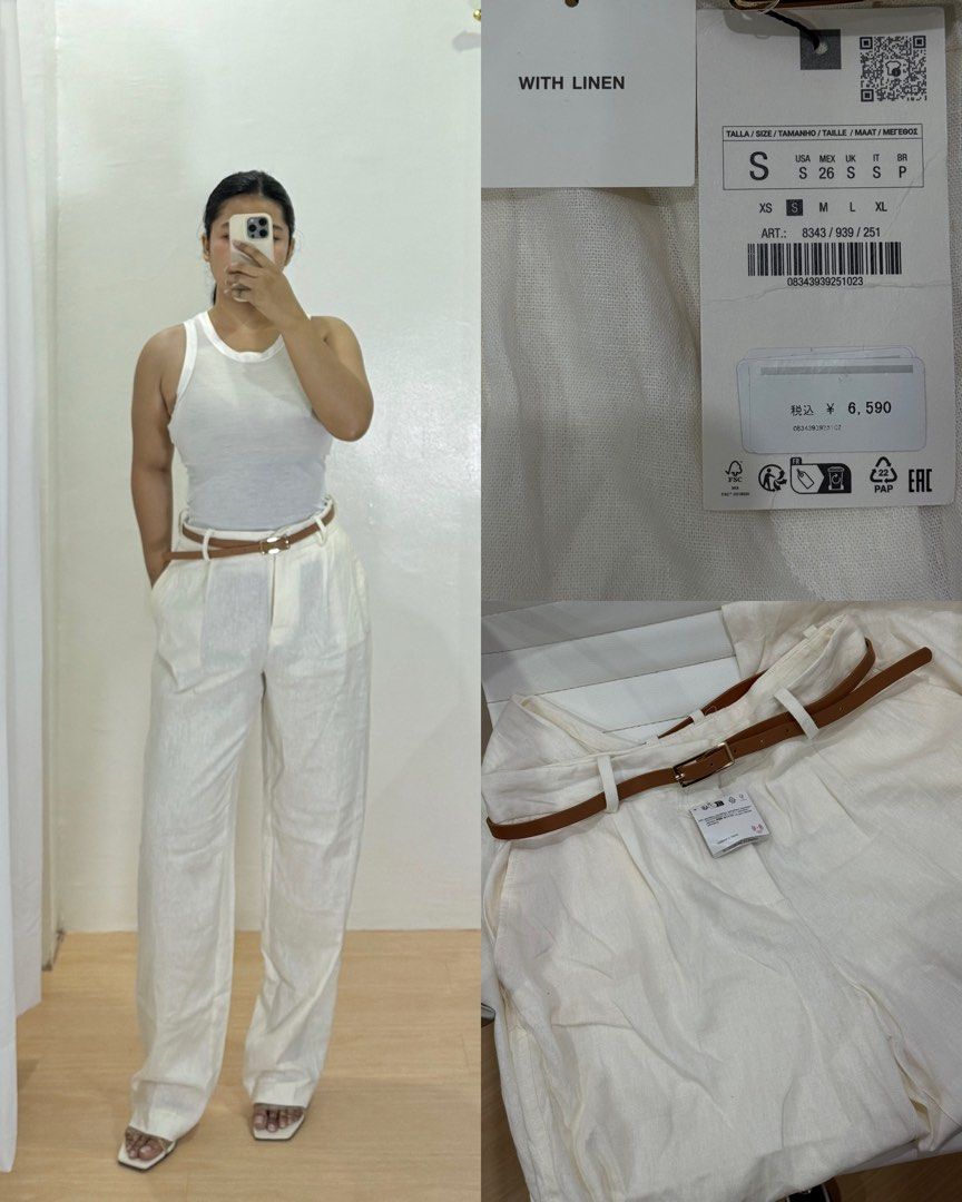 Zara Linen Pants with Belt (Category: Other Bottoms) located in Batac City. Submitted by decluoset (Listing ID 1415777991, Image 1). Description: ZARA Linen Trouser with Belt Size S Measurements W: 28-30 L: 40 Model Reference Size - S-Semi Med Bust - 36” Waistline - 27-28 Height - 5’2 ❌ STRICTLY NO JOY MINERS.