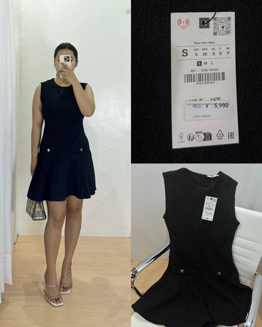 Zara Tweed Mini Dress (Category: Dresses) located in Batac City. Submitted by decluoset (Listing ID 1415781994, Image 2). Description: 2 Colors available 1 Maroon Knitted Mini Dress Size S 1 Emerald Green Knitted Mini Dress Size S *Pls note that this is color emerald green, looks black only on the picture* ₱1400 each Model Reference Size - S-Semi Med Bust - 36” Waistline - 27-28 Height - 5’2 ❌ STRICTLY NO JOY MINERS.