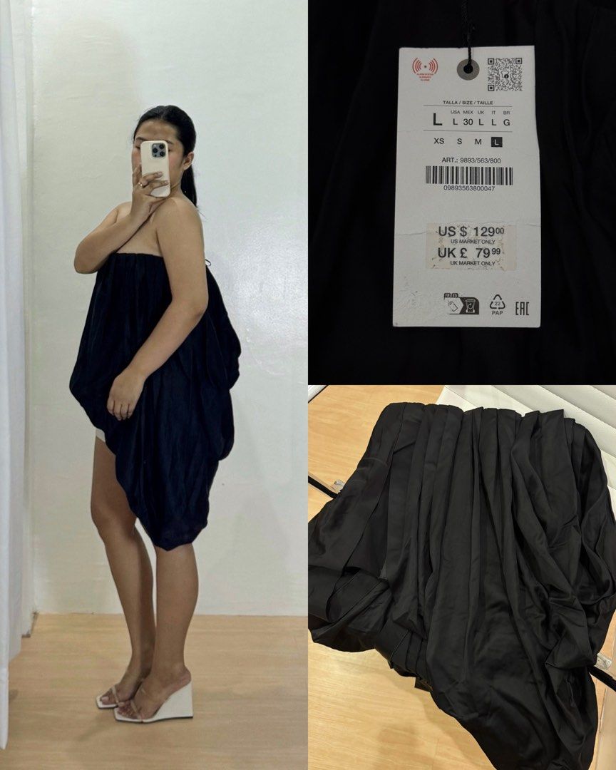 ZARA Voluminous Satin Tube Top (Category: Others Tops) located in Batac City. Submitted by decluoset (Listing ID 1415784314, Image 2). Description: ZARA Voluminous Satin Top Size L Heavy Satin Material, may corset siya sa loob so hindi siya possible na malaglag. Model Reference Size - S-Semi Med Bust - 36” Waistline - 27-28 Height - 5’2 ❌ STRICTLY NO JOY MINERS.