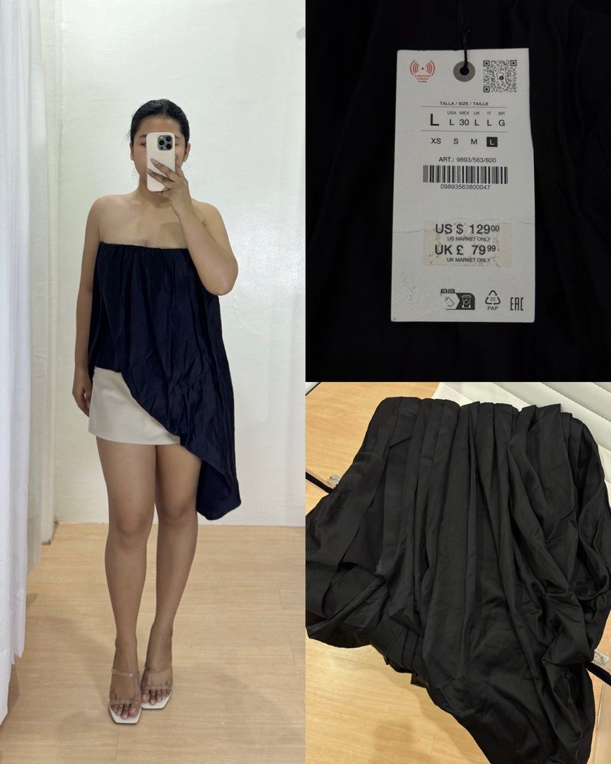 ZARA Voluminous Satin Tube Top (Category: Others Tops) located in Batac City. Submitted by decluoset (Listing ID 1415784314, Image 1). Description: ZARA Voluminous Satin Top Size L Heavy Satin Material, may corset siya sa loob so hindi siya possible na malaglag. Model Reference Size - S-Semi Med Bust - 36” Waistline - 27-28 Height - 5’2 ❌ STRICTLY NO JOY MINERS.